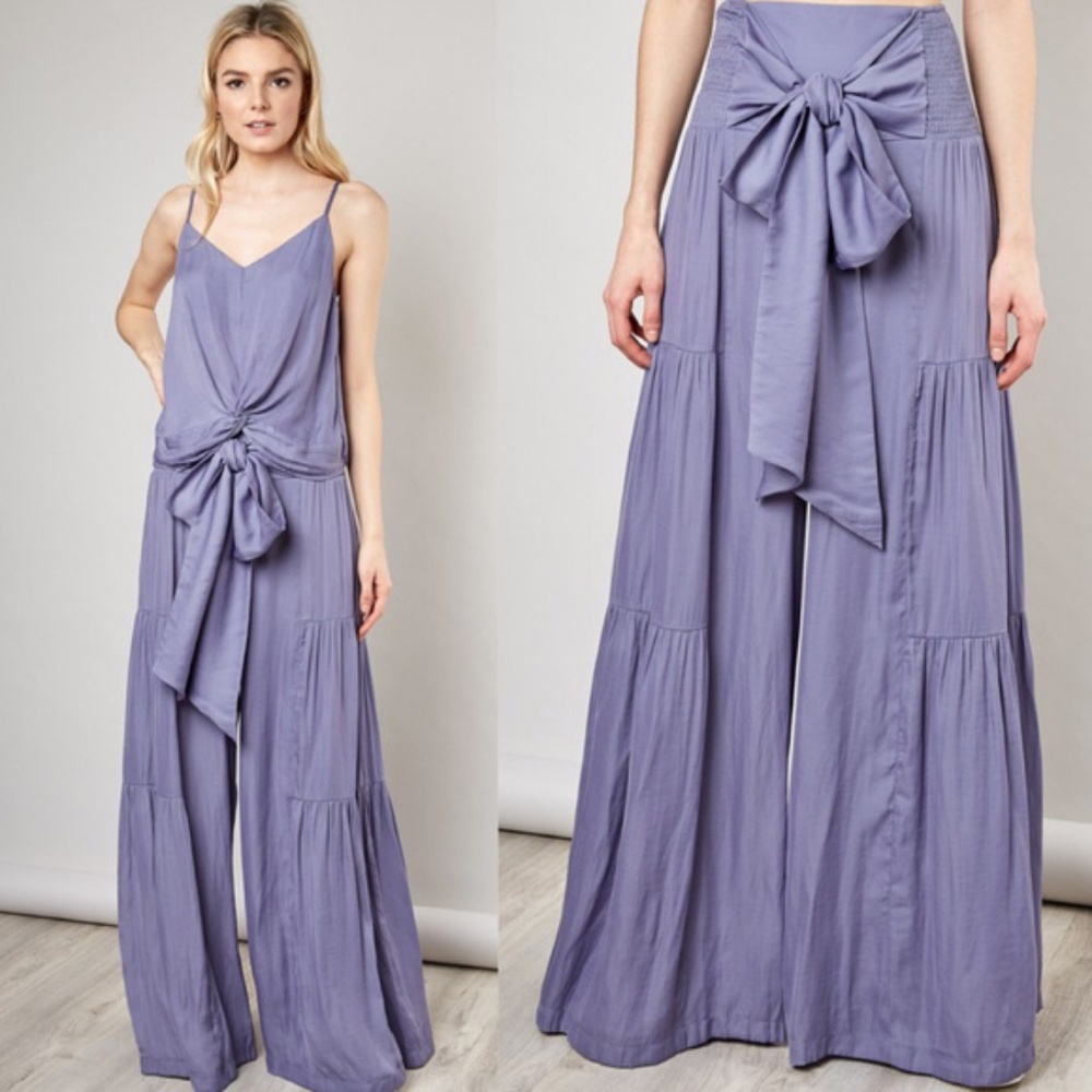 Luxe Front Tie High Waisted Wide Leg Pants